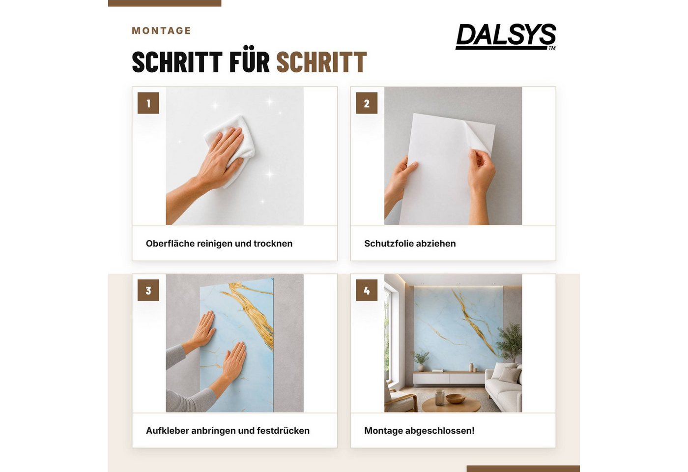 Dalsys Wandpaneel Wandverkleidung selbstklebend aus PVC, BxL: 30x60 cm, (60x30cm Marmoroptik Onyxweiß, 10-tlg., flexible Wandverkleidung Badezimmer wasserfest) 2,3mm Materialstärke, Spritzschutz Küchenrückwand Bild 2