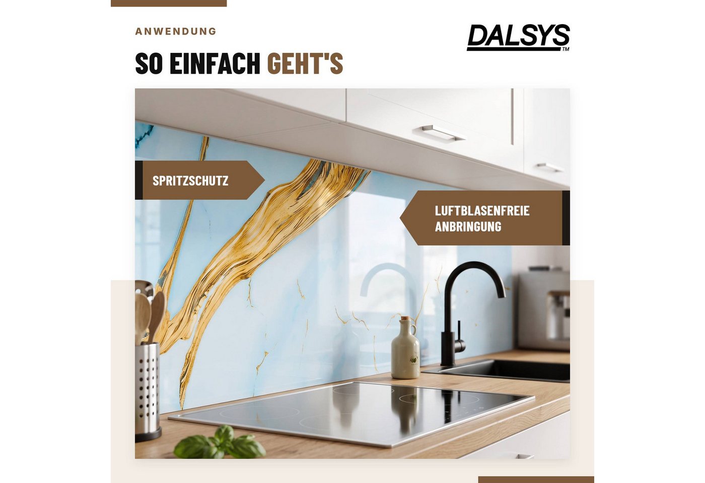 Dalsys Wandpaneel Wandverkleidung selbstklebend aus PVC, BxL: 30x60 cm, (60x30cm Marmoroptik Onyxweiß, 10-tlg., flexible Wandverkleidung Badezimmer wasserfest) 2,3mm Materialstärke, Spritzschutz Küchenrückwand Bild 3