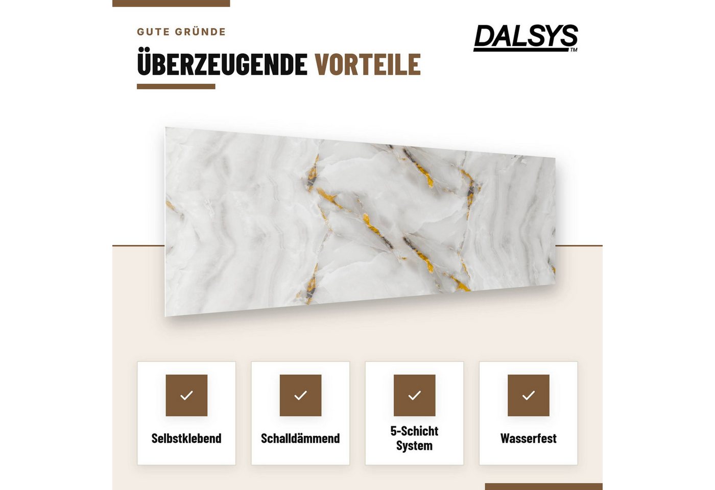 Dalsys Wandpaneel Wandverkleidung selbstklebend aus PVC, BxL: 30x60 cm, (60x30cm Marmoroptik Onyxweiß, 10-tlg., flexible Wandverkleidung Badezimmer wasserfest) 2,3mm Materialstärke, Spritzschutz Küchenrückwand Bild 4
