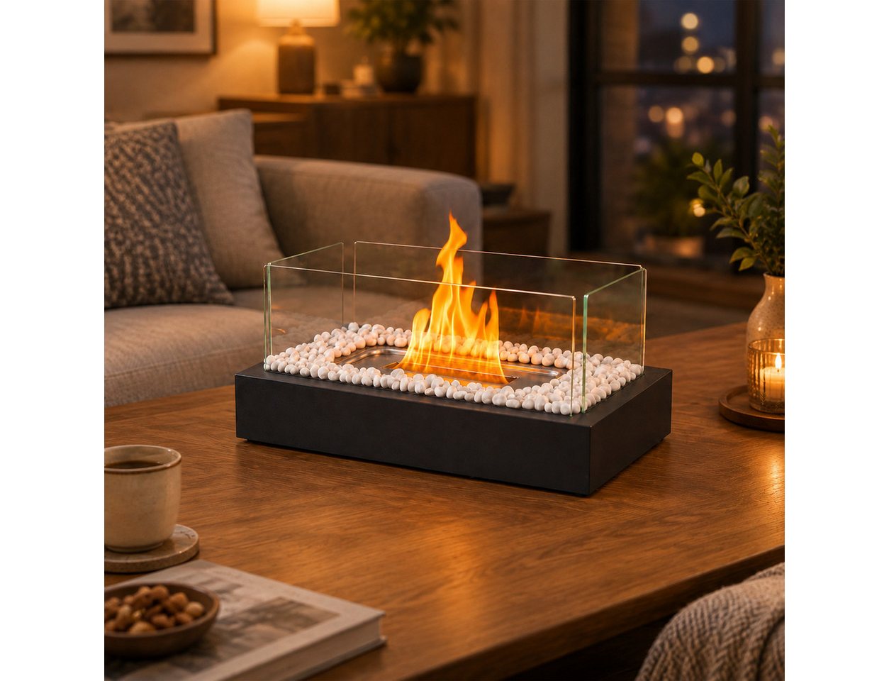Nettlife Tischfeuer Bioethanol Kamin Tischkamin Indoor Outdoor Tragbare Dekokamin Schwarz (Set), Die Party Geschenkideens oder als stilvolle Tischdekoration