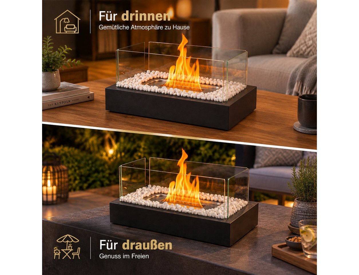 Nettlife Tischfeuer Bioethanol Kamin Tischkamin Indoor Outdoor Tragbare Dekokamin Schwarz (Set), Die Party Geschenkideens oder als stilvolle Tischdekoration Bild 4