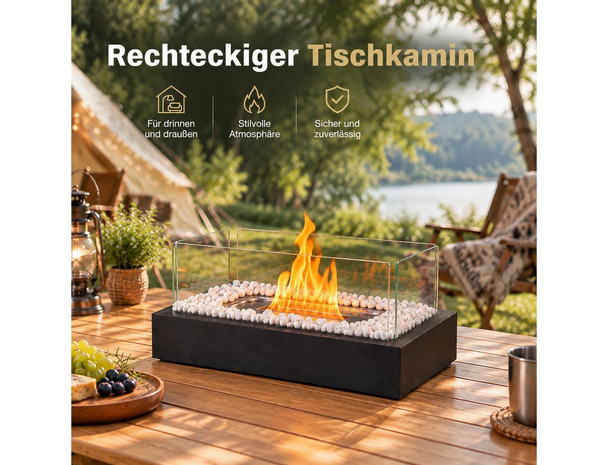 Nettlife Tischfeuer Bioethanol Kamin Tischkamin Indoor Outdoor Tragbare Dekokamin Schwarz (Set), Die Party Geschenkideens oder als stilvolle Tischdekoration Bild 5