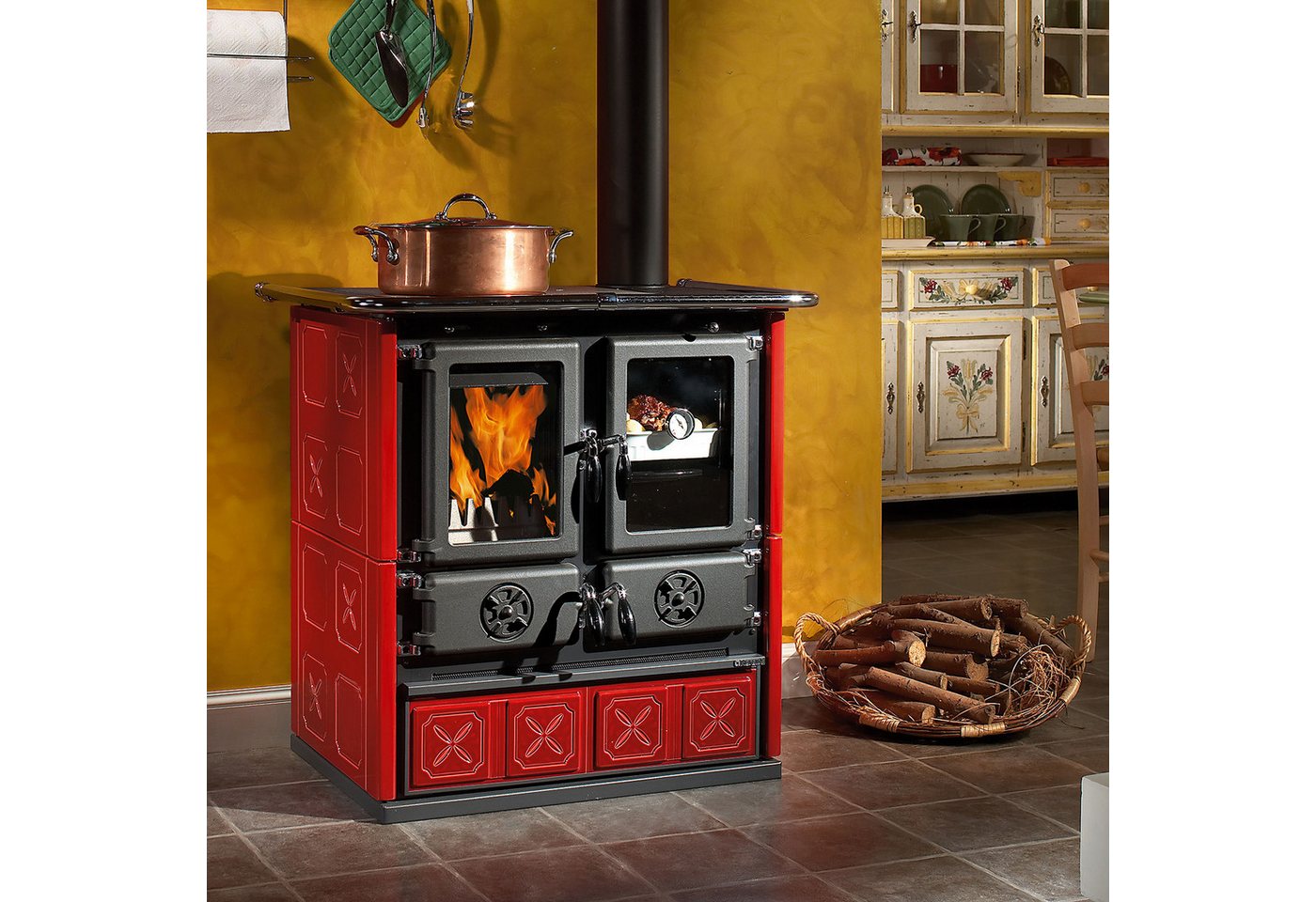 La Nordica Festbrennstoffherd La Nordica Rosetta 5.0 Küchenofen Majolica Bordeaux, 7.9 kW, Küchenofen Bild 3