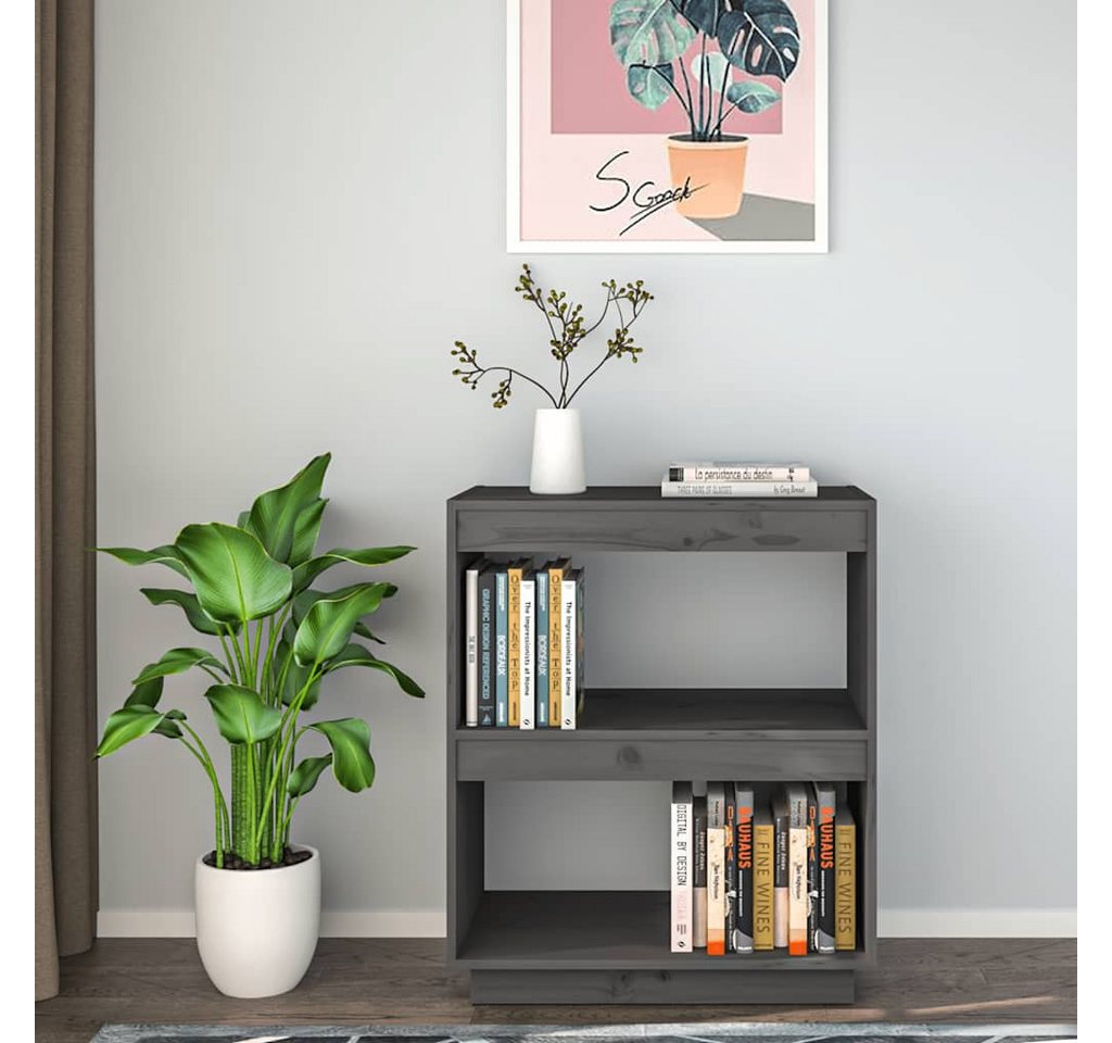 furnicato Bücherregal aus massivem Kiefernholz Grau 60 x 35 x 71 cm, 1-tlg., Stabiles Standregal mit viel Stauraum für Bücher und DVDs im Wohnraum