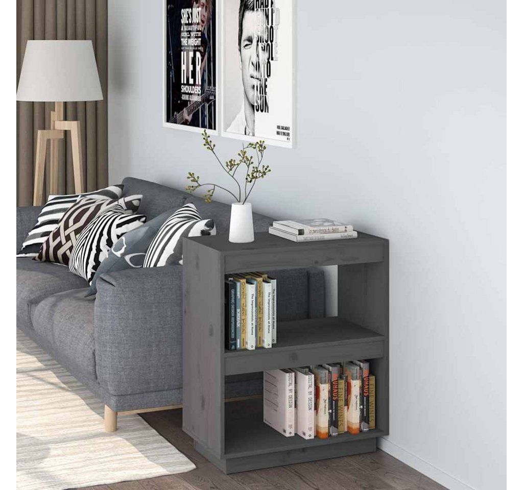 furnicato Bücherregal aus massivem Kiefernholz Grau 60 x 35 x 71 cm, 1-tlg., Stabiles Standregal mit viel Stauraum für Bücher und DVDs im Wohnraum Bild 4