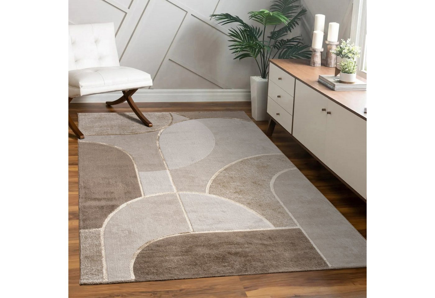 KADIMA DESIGN Teppich Abstrakt Wohnzimmer schmutzabweisend Teppich Kurzflor, Läufer, Höhe: 15 mm, Florhöhe: 11 mm, Polypropylen, Polyester, Läufer, 80x150, Beige
