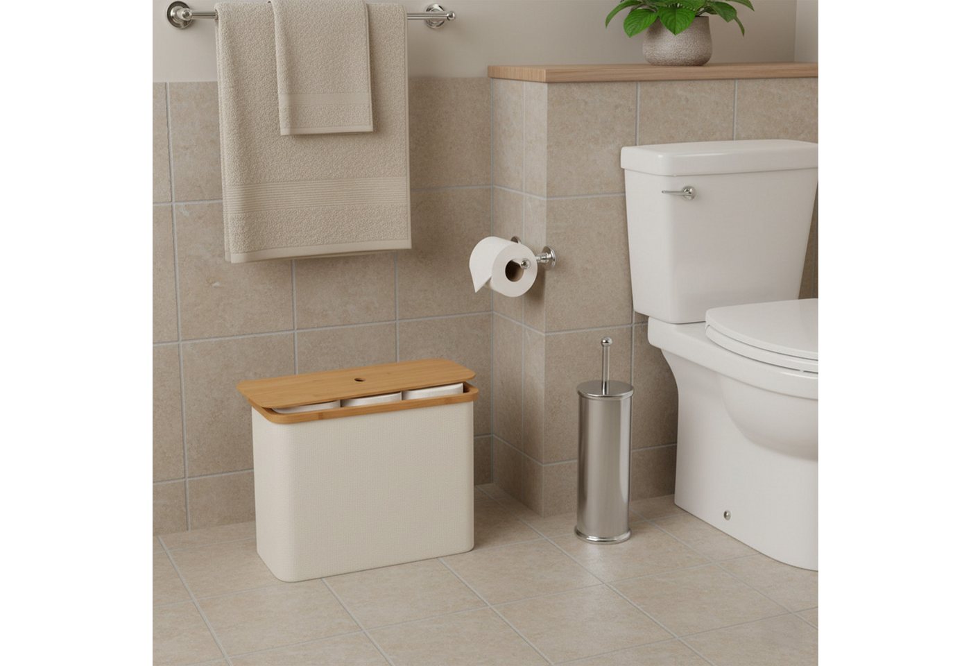 relaxdays Toiletten-Ersatzrollenhalter Toilettenpapier Aufbewahrung 12 Rollen (1-St), Beige Bild 2