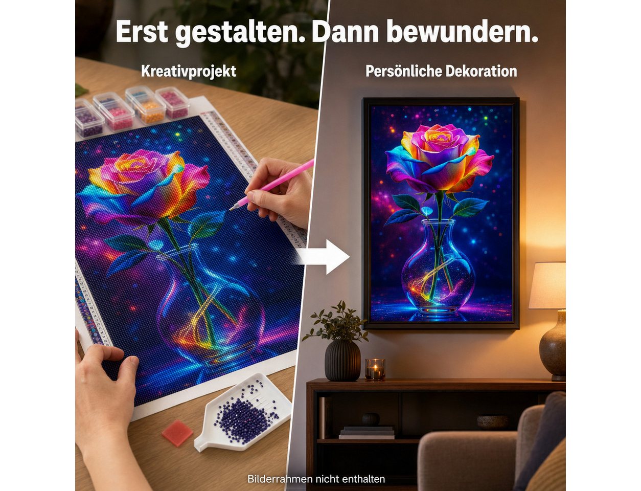 Rötting Design Malen nach Zahlen Diamond Painting Set 5D DIY Motiv romantischer Rosenstrauß (Komplett-Set, Vollbild), Diamond Painting Vollbild, Vollständiges Zubehörpaket Bild 2