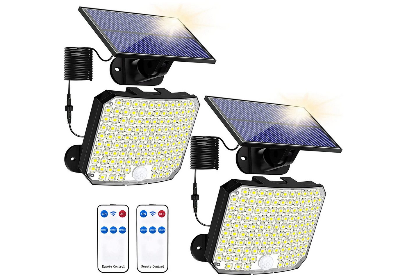LMaxhome LED Solarleuchte Solarlampen Mit Fernbedienung&Bewegungsmelder Wasserdichte für Garten, 2 St., 118 LEDs, 6000K, 600LM, 3 Modi, Sensor-120°, LED fest integriert Außen Bild 2