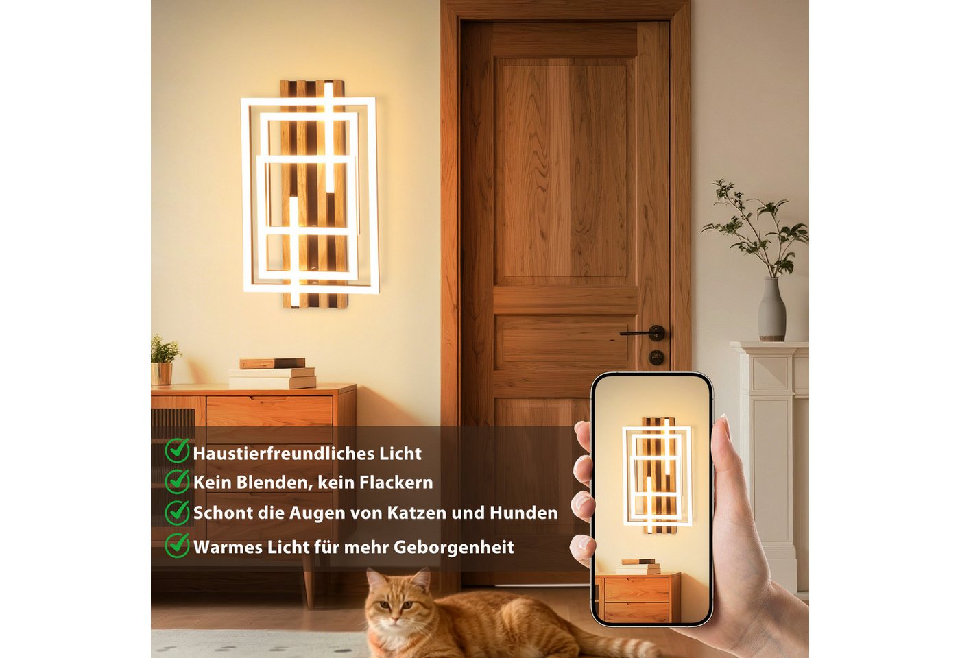 Nettlife LED Deckenleuchte Dimmbar Holz 2/3/4 Ringe Modern Deckenlampe Wohnzimmer, LED fest integriert, 41W 38*20.9*8.8CM für Schlafzimmer Büro Küche Bild 3