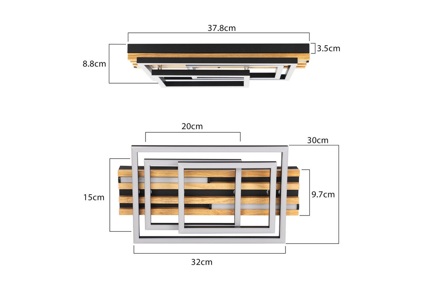 Nettlife LED Deckenleuchte Dimmbar Holz 2/3/4 Ringe Modern Deckenlampe Wohnzimmer, LED fest integriert, 41W 38*20.9*8.8CM für Schlafzimmer Büro Küche Bild 4