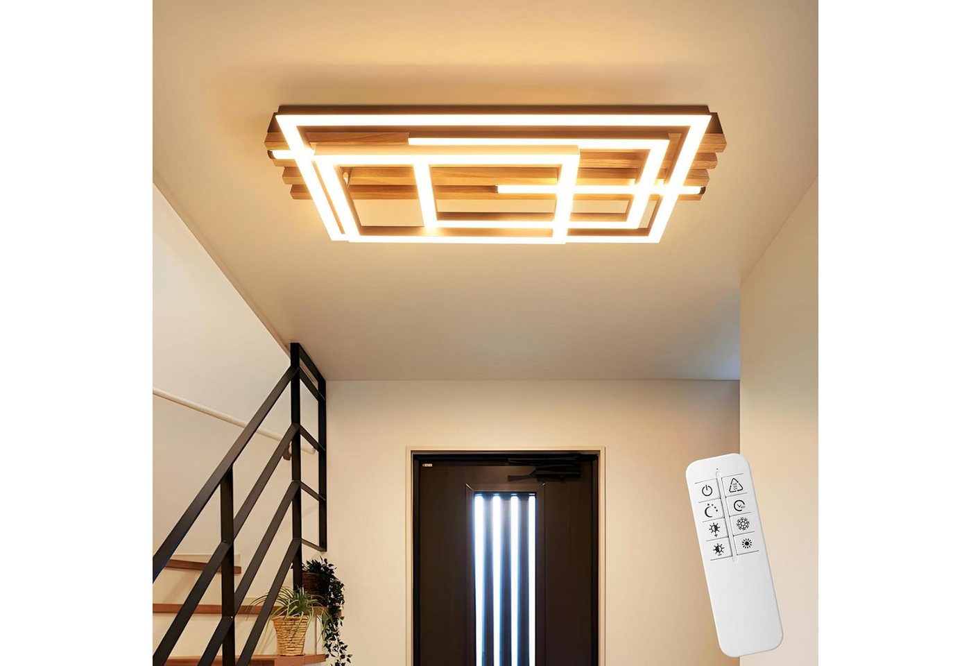 Nettlife LED Deckenleuchte Dimmbar Holz 2/3/4 Ringe Modern Deckenlampe Wohnzimmer, LED fest integriert, 41W 38*20.9*8.8CM für Schlafzimmer Büro Küche Bild 5