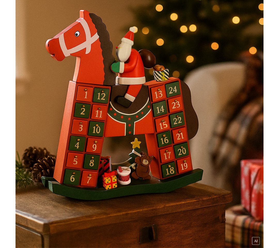 abc HOME befüllbarer Adventskalender Dekofigur Schaukelpferd, Holz, 40 cm Bild 4
