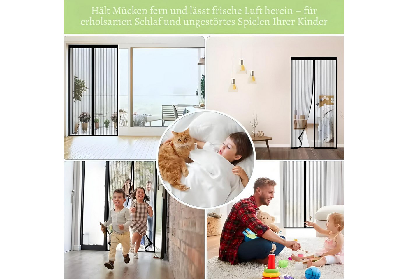 Norvéa Home Insektenschutz-Vorhang Magnet Fliegengitter Türvorhang schwarz, Mückenschutz, Insektengitter, (Komplett-Set), BxH: 90×210 & 100×210 cm, leichte Installation dank Klettverschluss Bild 4