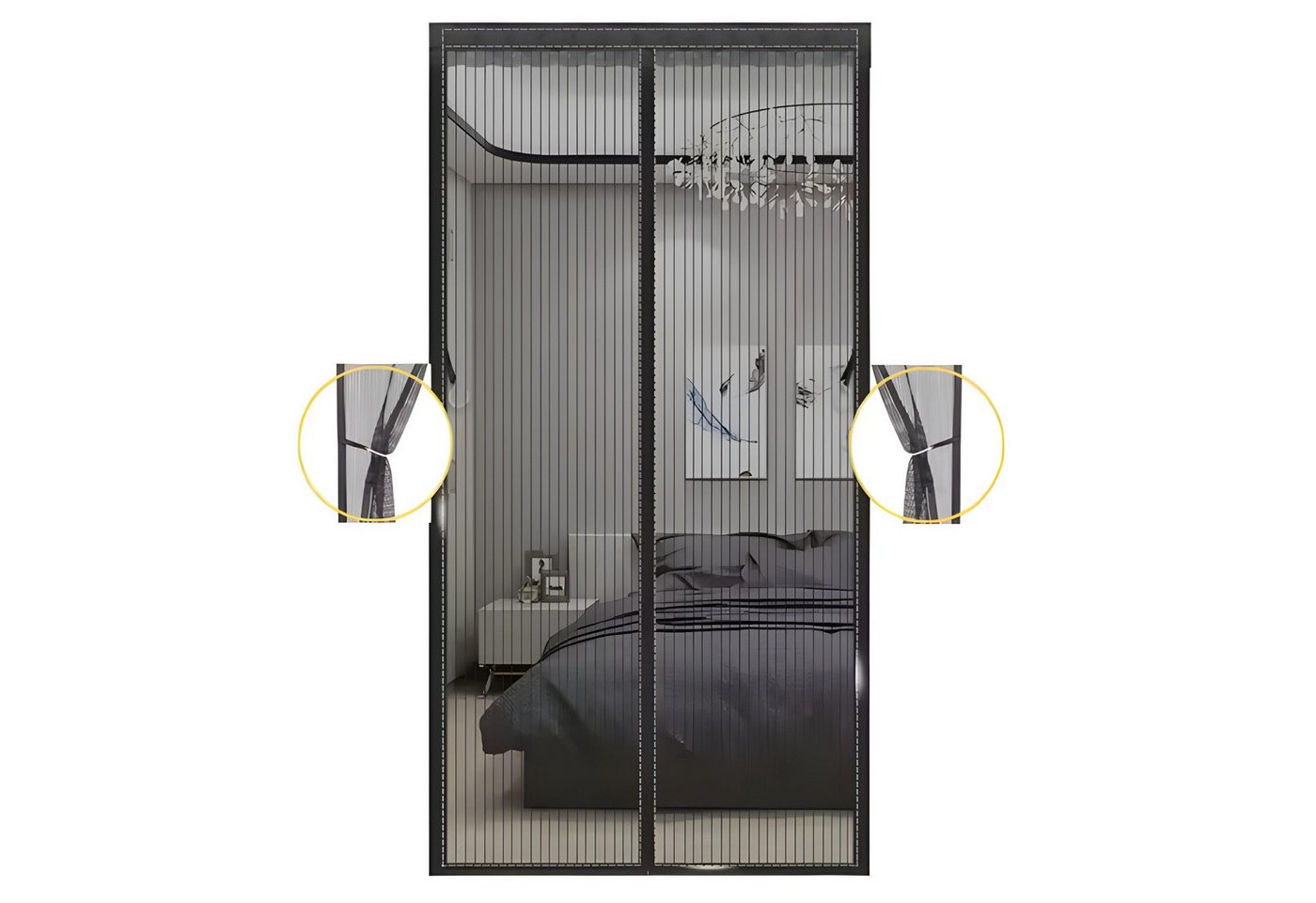 Norvéa Home Insektenschutz-Vorhang Magnet Fliegengitter Türvorhang schwarz, Mückenschutz, Insektengitter, (Komplett-Set), BxH: 90×210 & 100×210 cm, leichte Installation dank Klettverschluss Bild 5