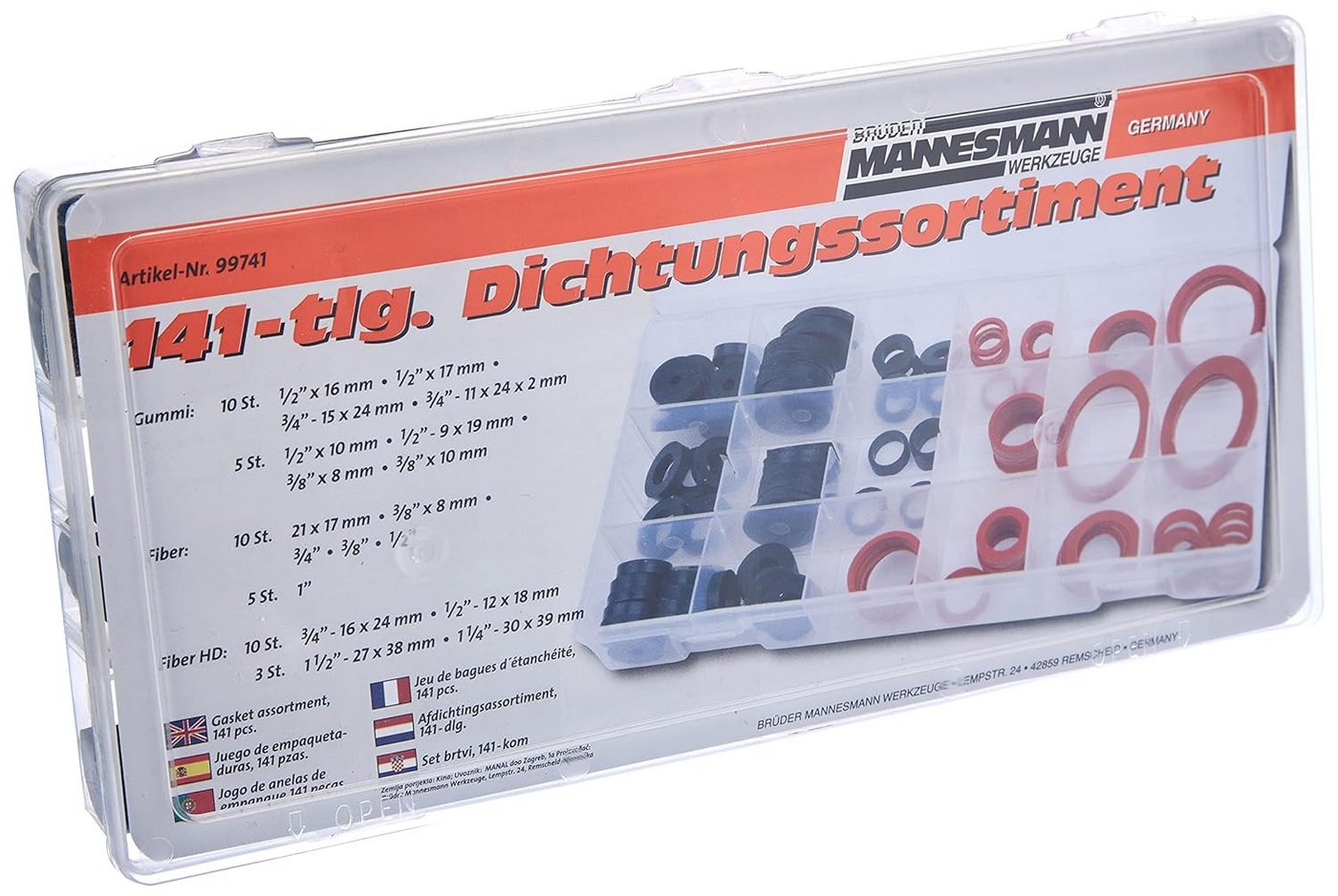 Brüder Mannesmann Werkzeuge Dichtungsring Dichtungssortiment, 141-teilig, M99741, Gummi Unterlegscheiben (Sparset 141 teiliges Dichtungsringe Sortiment, 141-St., 141 Teile, die übersichtlich in 18 verschiedene Fachgrößen), 141 Teile Dichtungsringe 18 Größen Bild 2
