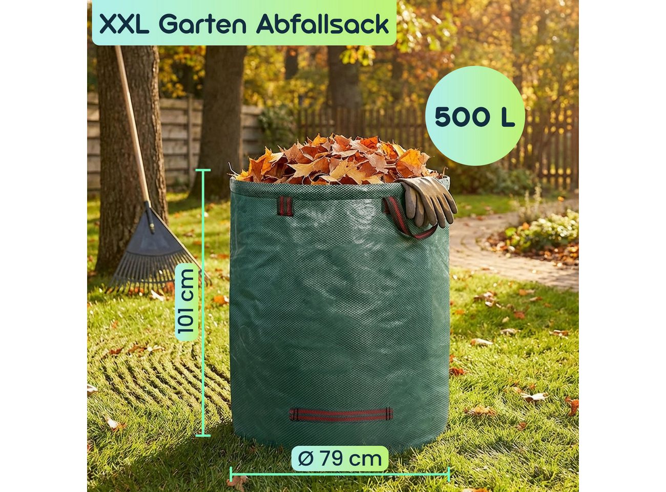 shop'n smile ideoon Gartensack XXL Gartenabfallsack 500L, Ø79x101cm, Stabil mit Doppelboden, (1-tlg), faltbar, ideal für Grünschnitt Bild 2