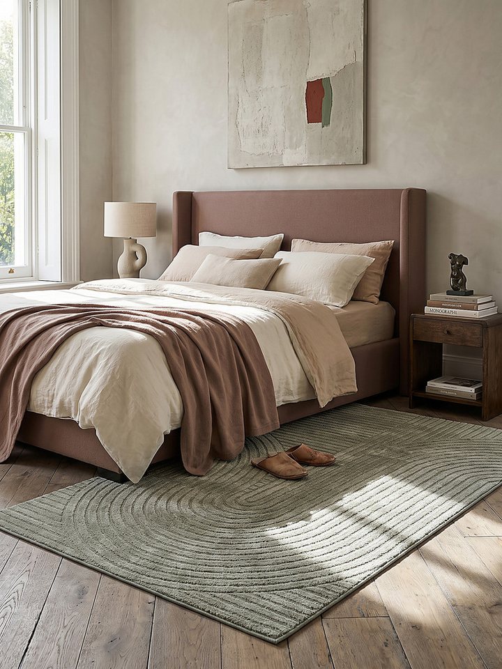 KADIMA DESIGN Teppich CETINA Kurzflorteppich Grün 80x150 Geometrisch Polypropylen-Polyester, Läufer, Höhe: 16 mm, Fußbodenheizung-geeignet, Farbecht, Pflegeleicht, Strapazierfähig