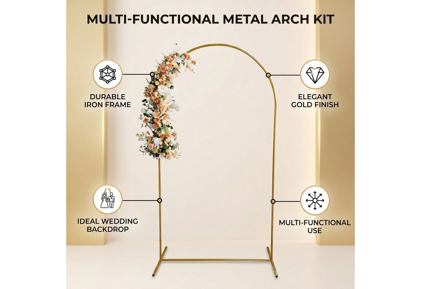 SURFOU Spalier Traubogen, Hochzeitsbogen Metall – Dekobogen für Blumen 0.65*1.5m Dekobogen, Metallbogen, Dekorationsbogen,Goldfarbener Metallbogen aus Eisen als dekorativer Hintergrundständer für Hochzeiten, Geburtstage, Partys, Gartenfeiern und Fotohintergründe, 1 St.