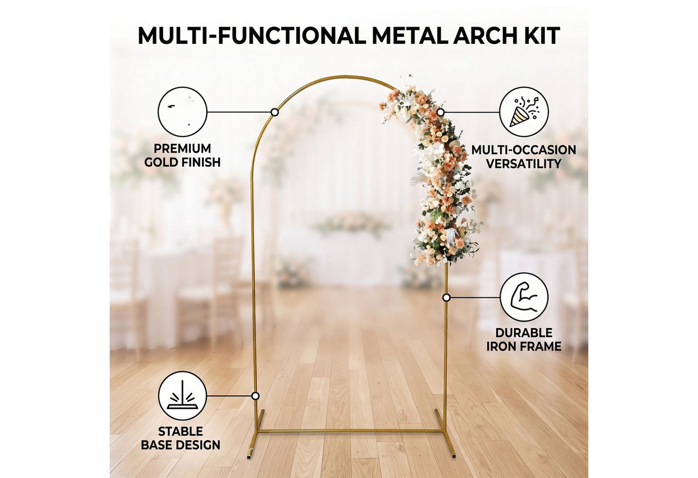 SURFOU Spalier Traubogen, Hochzeitsbogen Metall – Dekobogen für Blumen 0.65*1.5m Dekobogen, Metallbogen, Dekorationsbogen,Goldfarbener Metallbogen aus Eisen als dekorativer Hintergrundständer für Hochzeiten, Geburtstage, Partys, Gartenfeiern und Fotohintergründe, 1 St. Bild 5