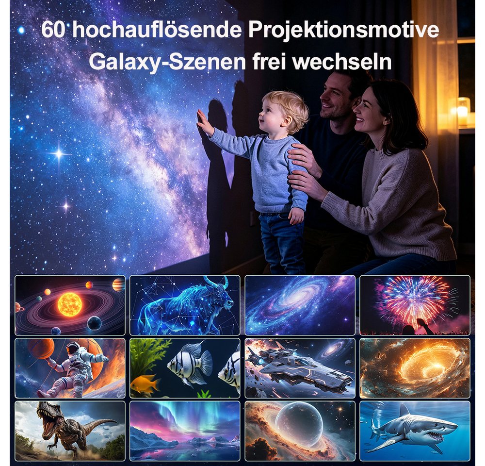 VASOUN LED-Sternenhimmel LED-Sternenhimmel Projektor HD 3D Galaxy Projector Nachtlicht Kinder, Bluetooth-Lautsprecher, Fernbedienung, Timer, 60 Projektionsthemen Bild 3
