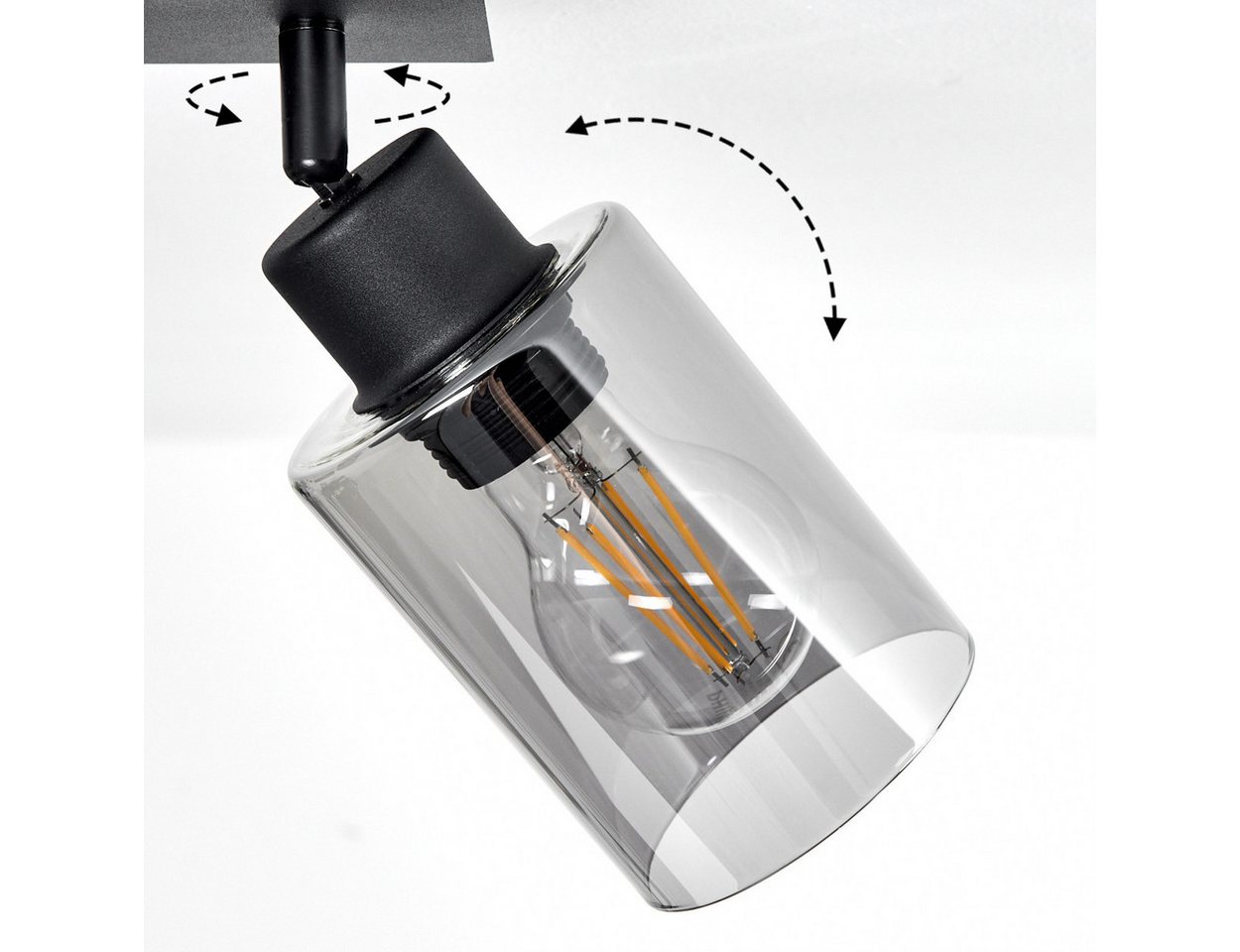 hofstein Deckenleuchte »Bovo« Deckenlampe aus Metall/Glas in Schwarz/Rauchfarben, ohne Leuchtmittel, mit Rauchglasschirmen, E27, Schirme sind drehbar Bild 2
