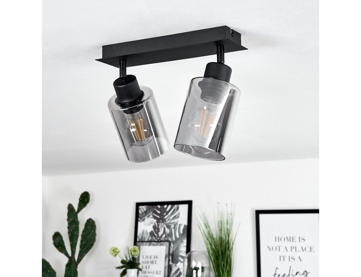 hofstein Deckenleuchte »Bovo« Deckenlampe aus Metall/Glas in Schwarz/Rauchfarben, ohne Leuchtmittel, mit Rauchglasschirmen, E27, Schirme sind drehbar Bild 3
