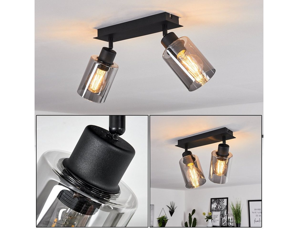 hofstein Deckenleuchte »Bovo« Deckenlampe aus Metall/Glas in Schwarz/Rauchfarben, ohne Leuchtmittel, mit Rauchglasschirmen, E27, Schirme sind drehbar Bild 4