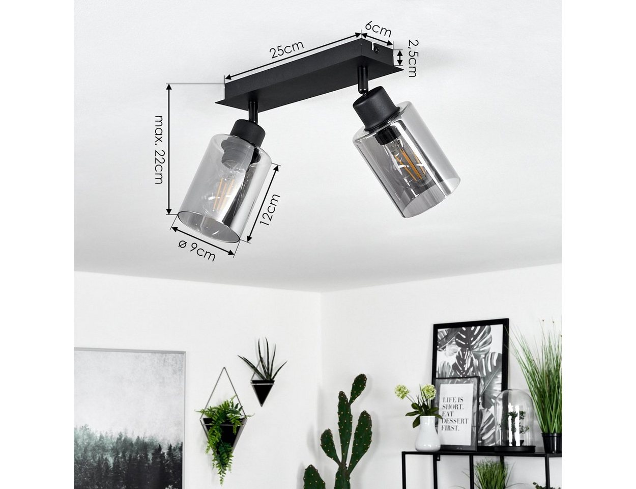 hofstein Deckenleuchte »Bovo« Deckenlampe aus Metall/Glas in Schwarz/Rauchfarben, ohne Leuchtmittel, mit Rauchglasschirmen, E27, Schirme sind drehbar Bild 5