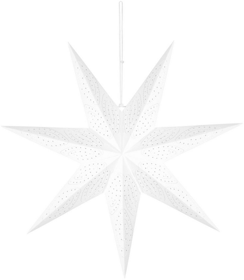 BRUBAKER LED Stern 60 cm Papier Weihnachtsstern zum Aufhängen - LED Adventsstern, Hängender Leuchtstern - Beleuchtbar mit Batterie, LED fest integriert, Warmweiß, Weihnachtsdeko für Fenster - 3D Papierstern mit Timer-Funktion Bild 5