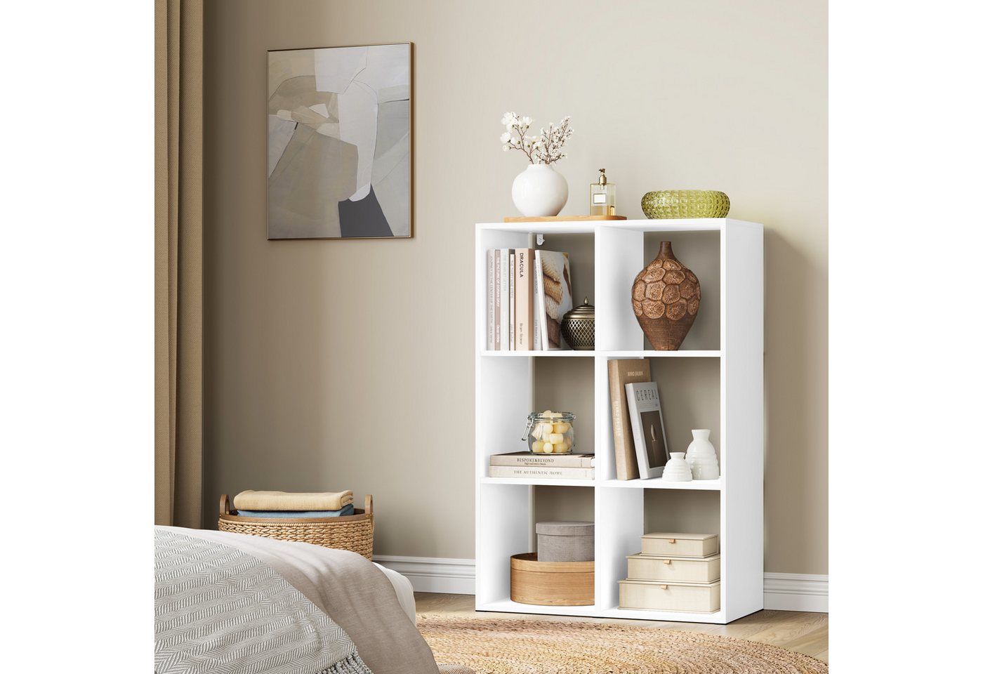 Woltu Bücherregal, weiß, mit 6 Würfeln Regal für Wohnzimmer Büro Schlafzimmer