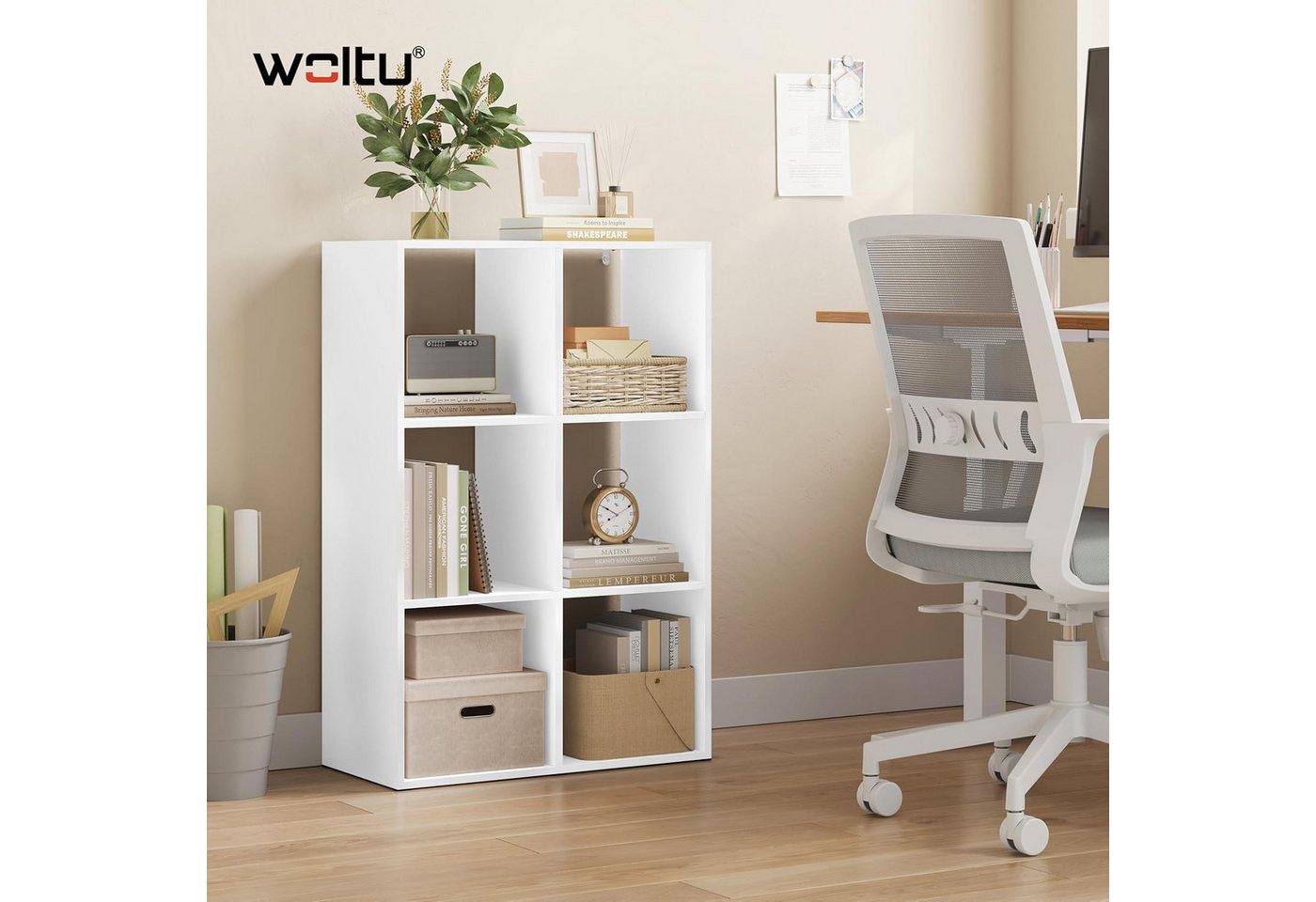 Woltu Bücherregal, weiß, mit 6 Würfeln Regal für Wohnzimmer Büro Schlafzimmer Bild 2