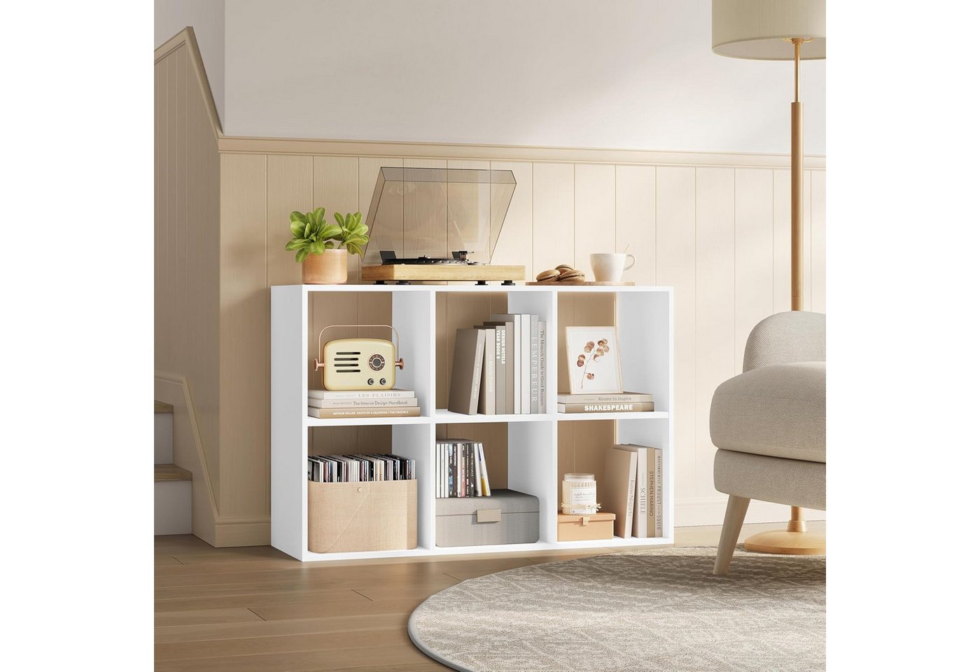Woltu Bücherregal, weiß, mit 6 Würfeln Regal für Wohnzimmer Büro Schlafzimmer Bild 5