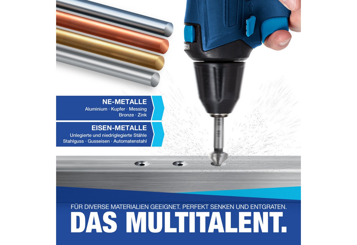 NTG Nutzfahrzeug Technik GmbH Kegelsenker Set 6,3-20,5 mm, 6-tlg, Kegelsenker 90°, HSS Stahl + Entgrater Bild 3