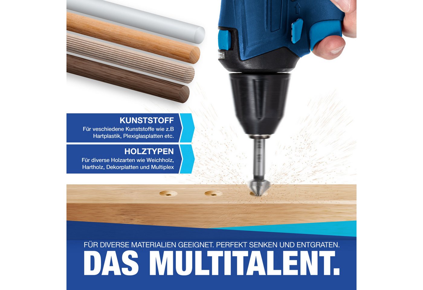 NTG Nutzfahrzeug Technik GmbH Kegelsenker Set 6,3-20,5 mm, 6-tlg, Kegelsenker 90°, HSS Stahl + Entgrater Bild 5