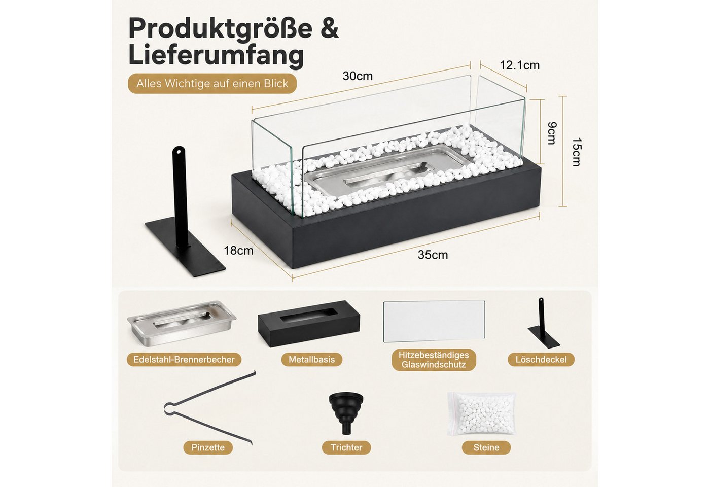 Nettlife Tischfeuer Ethanol Tischkamin Indoor Outdoor Eckig/Rund Kamin Tischfeuerstelle (Set, Für Balkon Schlafzimmer Zuhause), Geschenkideen oder als stilvolle Tischdekoration