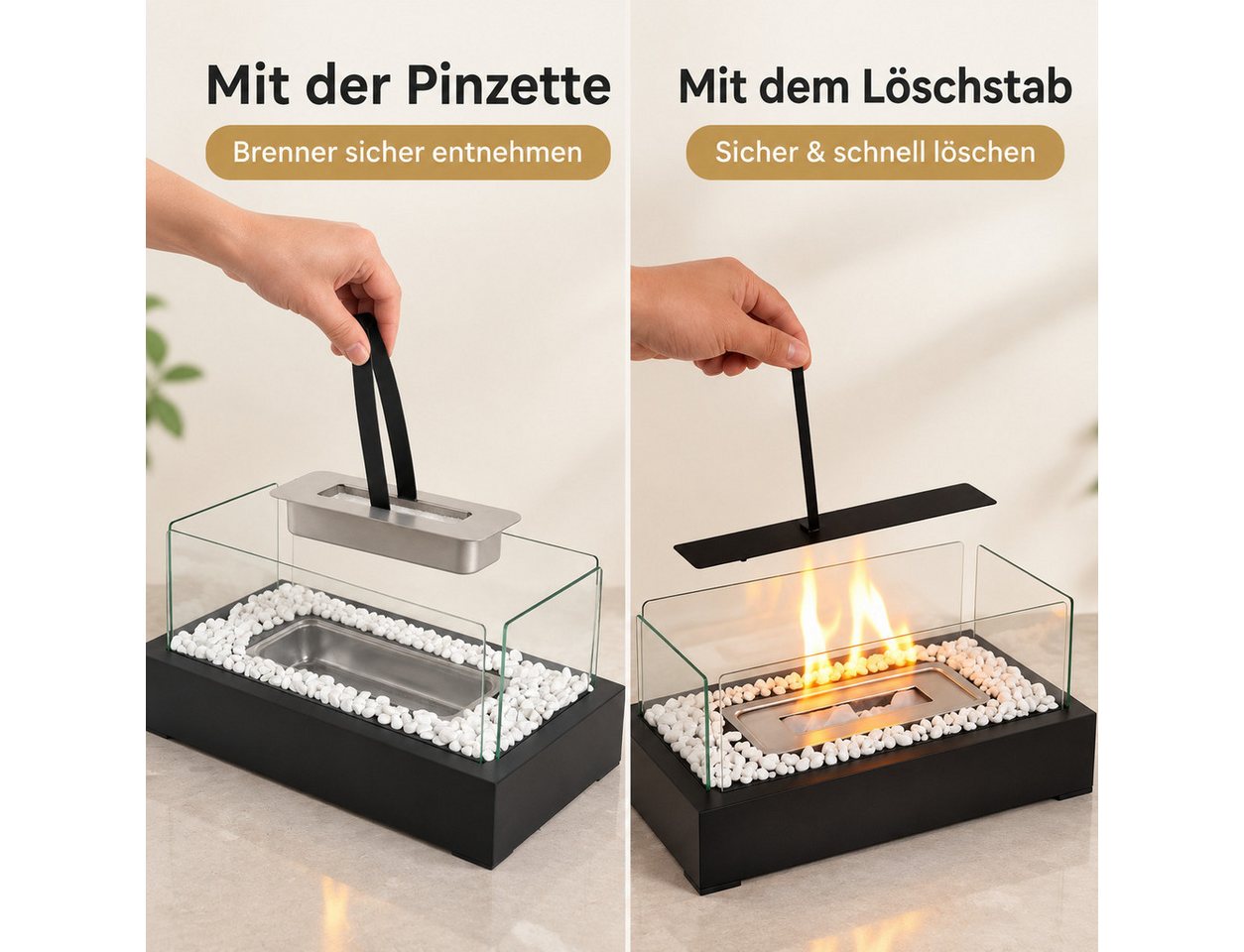 Nettlife Tischfeuer Ethanol Tischkamin Indoor Outdoor Eckig/Rund Kamin Tischfeuerstelle (Set, Für Balkon Schlafzimmer Zuhause), Geschenkideen oder als stilvolle Tischdekoration Bild 2