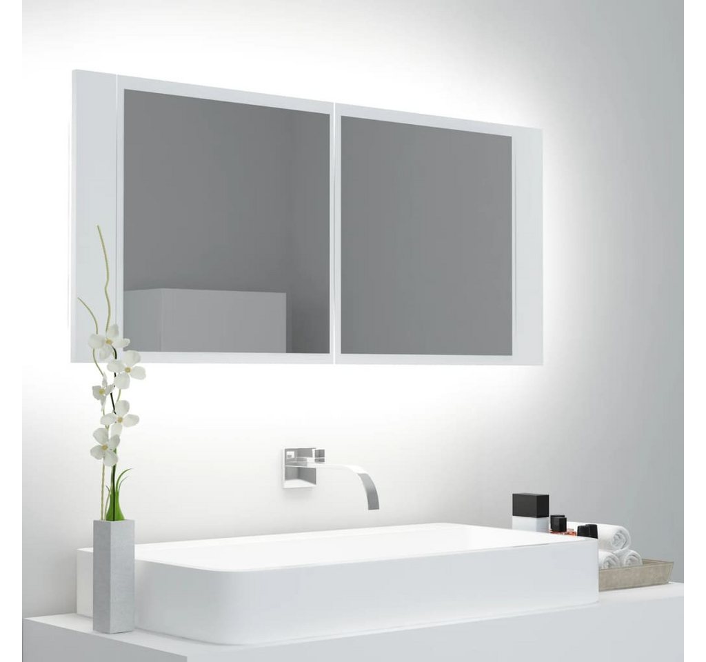 furnicato Badezimmerspiegelschrank LED-Spiegelschrank Weiß 100 x 12 x 45 cm mit RGB-Licht und (1-St) Badregal mit Acrylspiegel, zwei Regalböden und Wandmontage-Option Bild 2