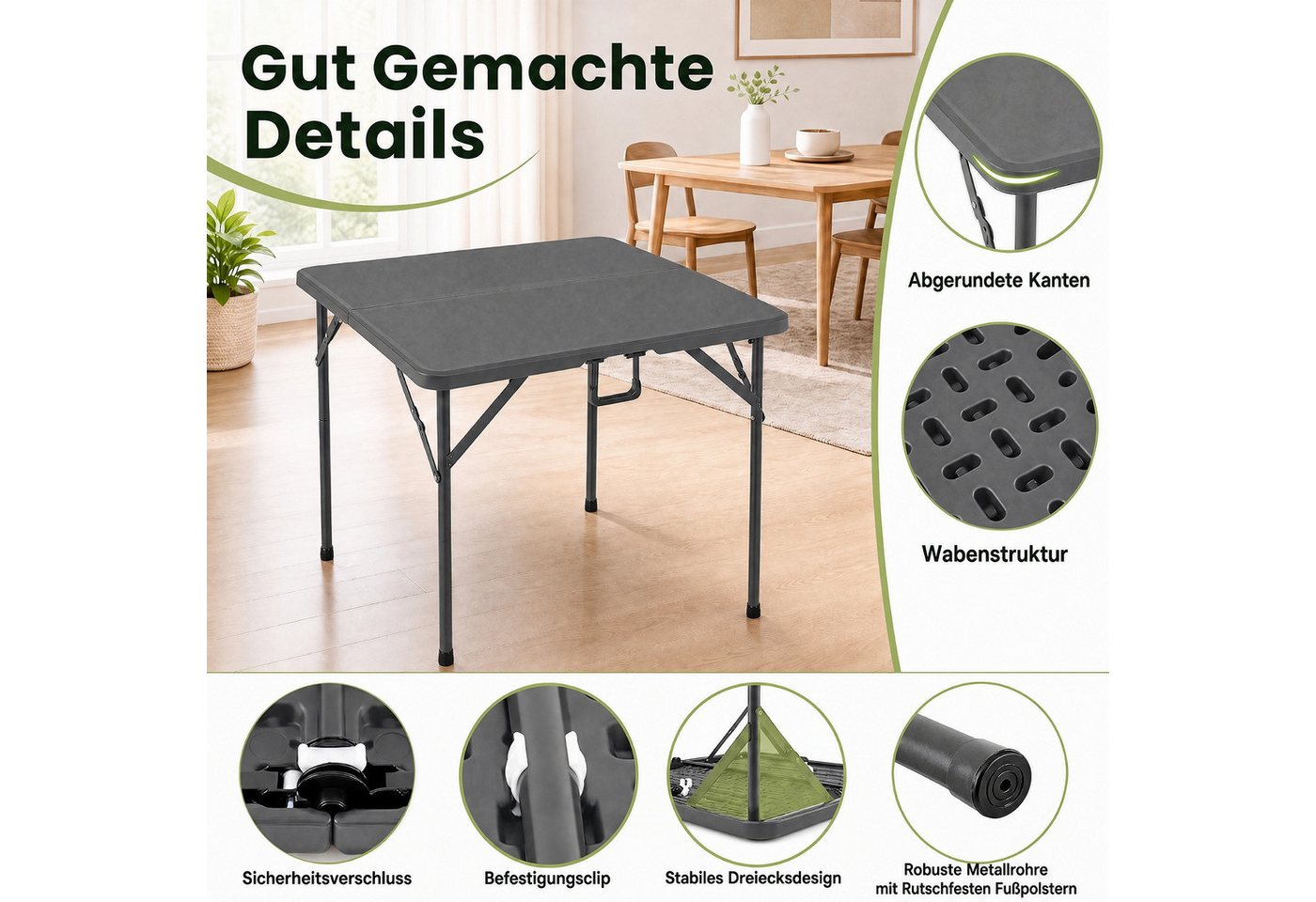 COSTWAY Gartentisch, Klapptisch quadratisch, Campingtisch für 4 Personen Bild 2