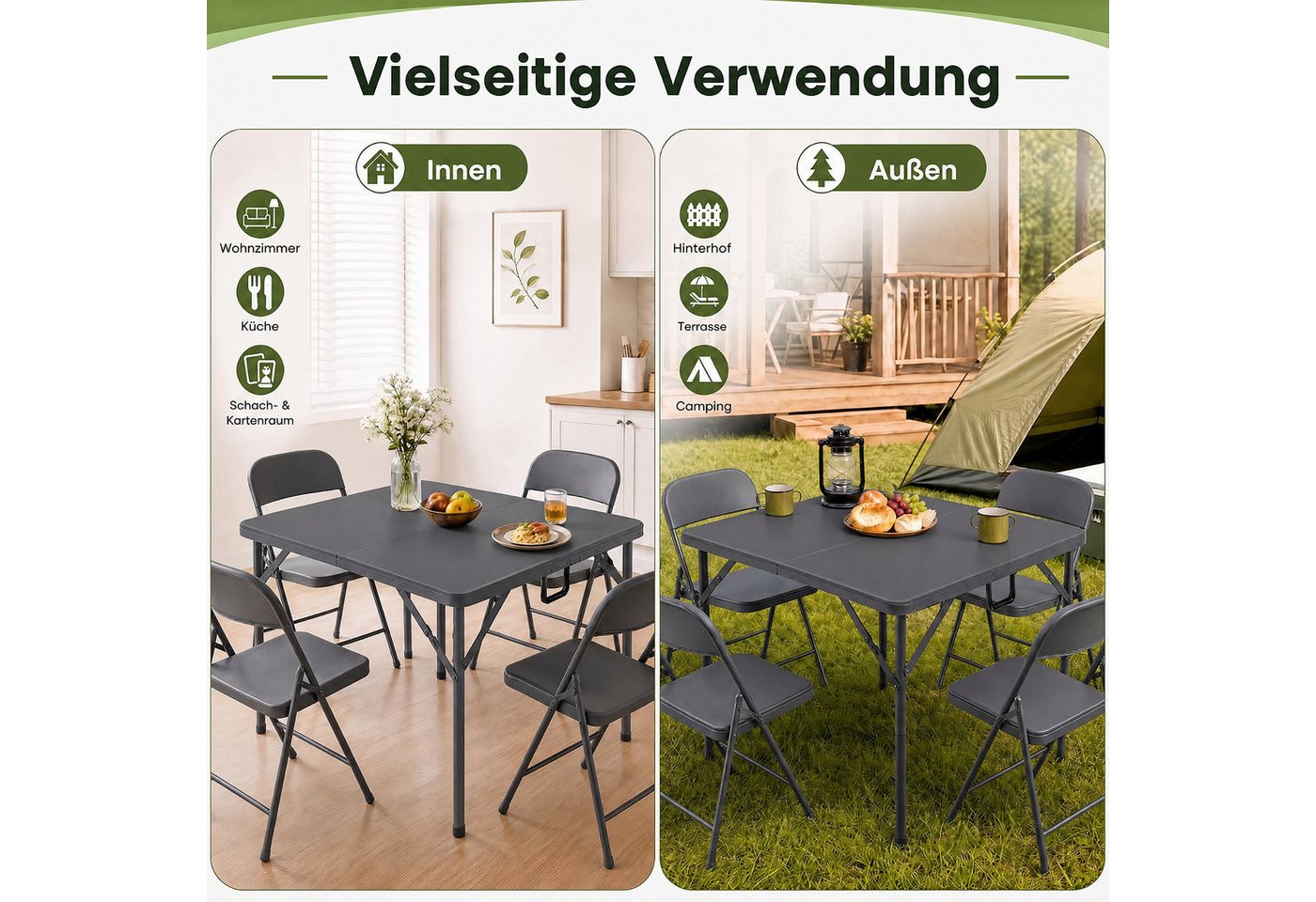 COSTWAY Gartentisch, Klapptisch quadratisch, Campingtisch für 4 Personen Bild 4