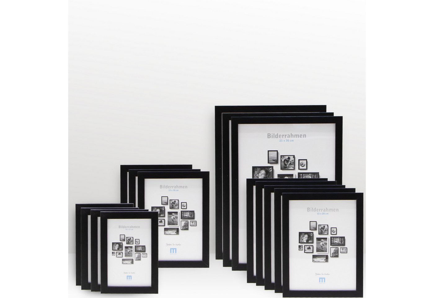 M MERCEO Bilderrahmen, 15-tlg. Bilderrahmen-Set Schwarz (10x15cm bis 21x30cm)
