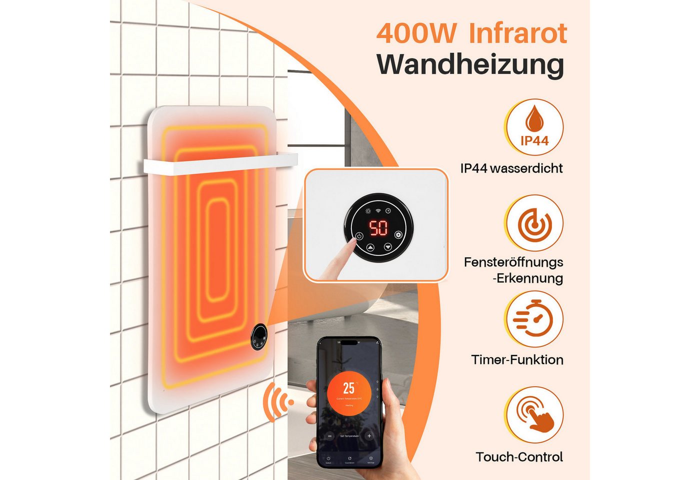 Clanmacy Infrarotheizung Infrarotheizung 400W Stand/Wandmontage Fernbedienung Smart App fähig. Bild 2