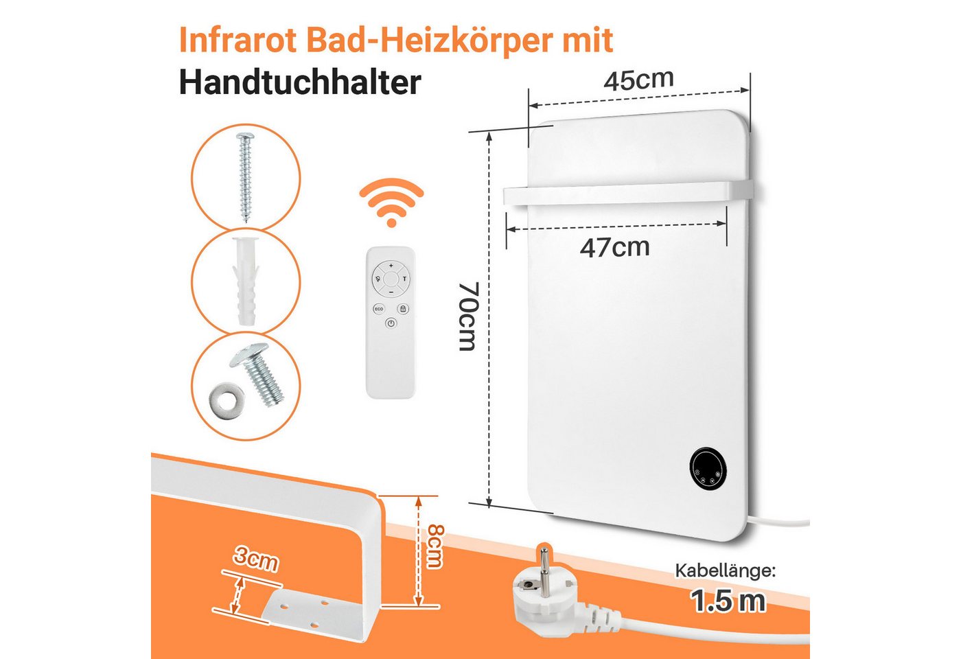 Clanmacy Infrarotheizung Infrarotheizung 400W Stand/Wandmontage Fernbedienung Smart App fähig. Bild 4
