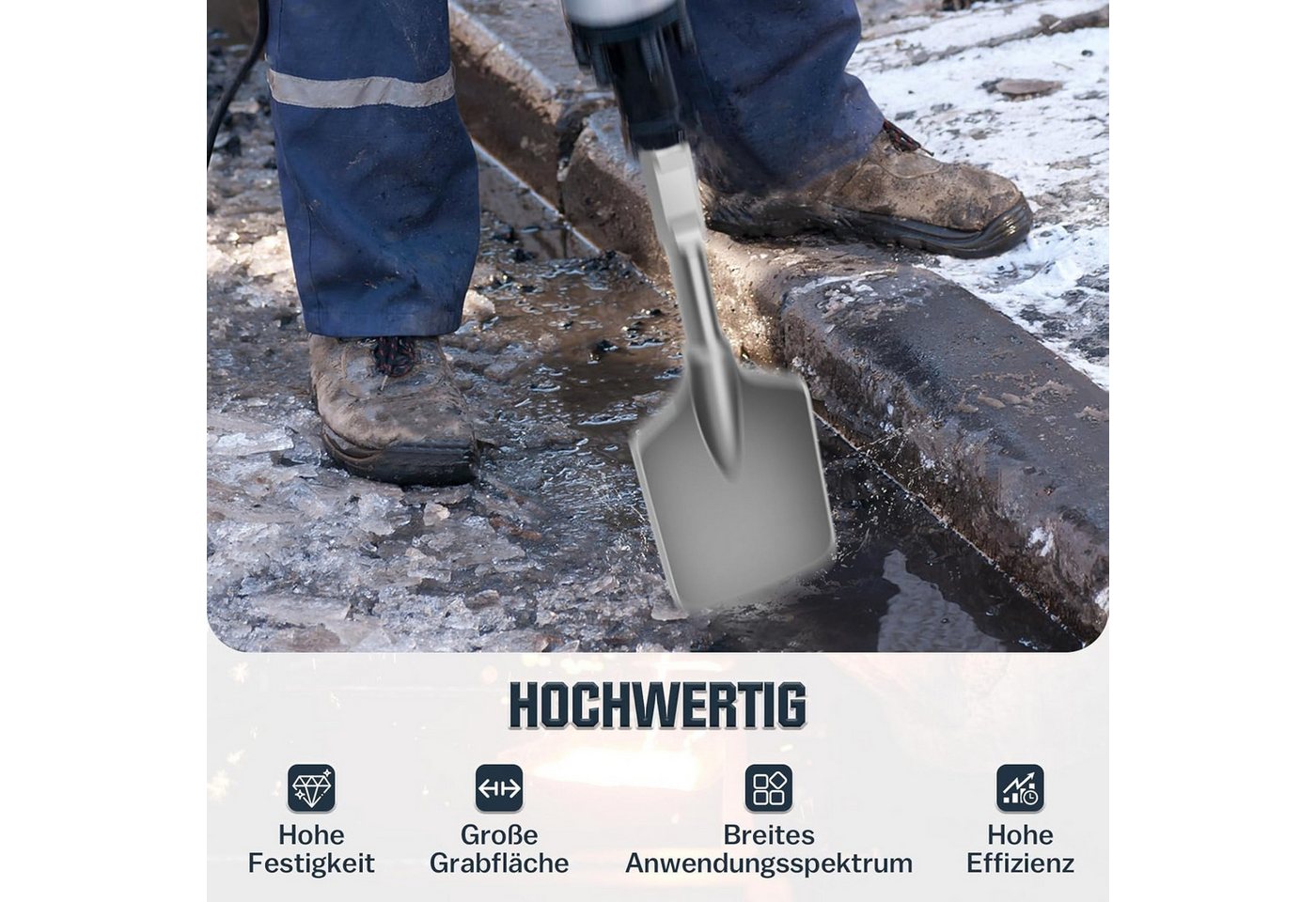 XERSEK Meißel-Set SDS HEX Schaufelmeißel Asphaltmeißel 140 x 440mm Boden Spatenmeißel, (Sechskant-Aufnahme 30mm, Abbruchhammer Kompatibel) Meissel für Mauerwerk, Asphalt & Erdreich Bild 4