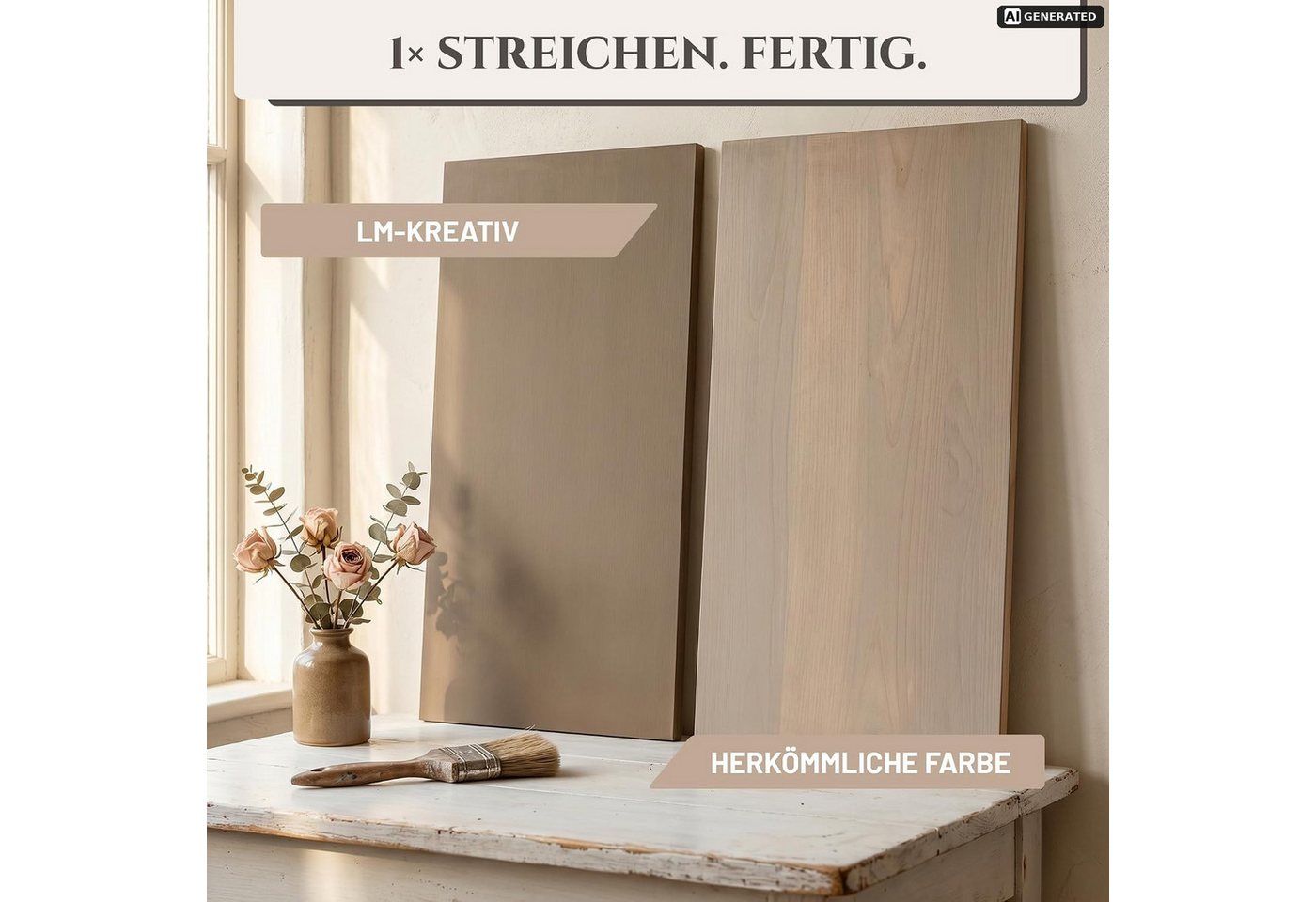 LM-Kreativ Holzlack Möbelfarbe hochdeckend ohne Schleifen für Holz, Metall & Kunststoff, hochdeckend, ohne Schleifen, kratzfest, matt, innen & außen