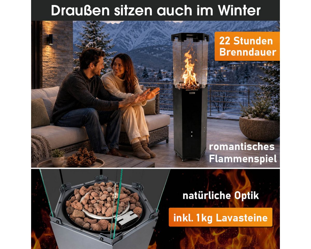 BRAST Heizstrahler Gasheizer FLAME, 2-stufige Heizleistung, 6-seitiges Feuerglas, 6-seitiges Feuerglas, inkl. XL Zubehör-Set, Piezo-Zündung Bild 4