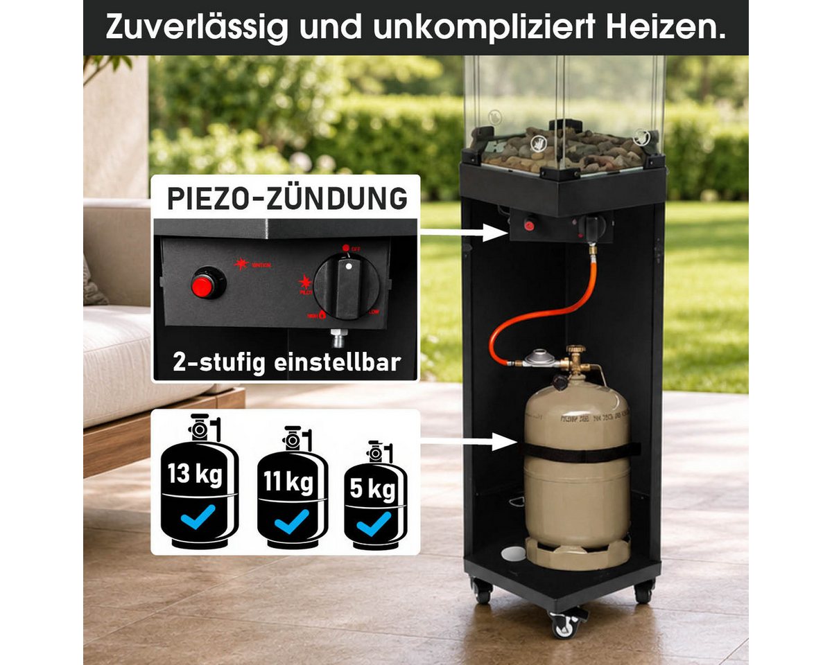 BRAST Heizstrahler Gasheizer FLAME, 2-stufige Heizleistung, 6-seitiges Feuerglas, 6-seitiges Feuerglas, inkl. XL Zubehör-Set, Piezo-Zündung Bild 5