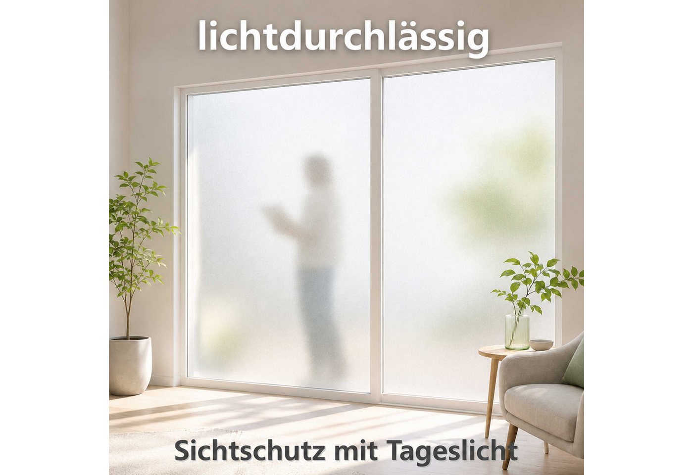 Nomiro Fensterfolie Sichtschutzfolie Silber Frosted, selbstklebend, lichtdurchlässig, blickdicht