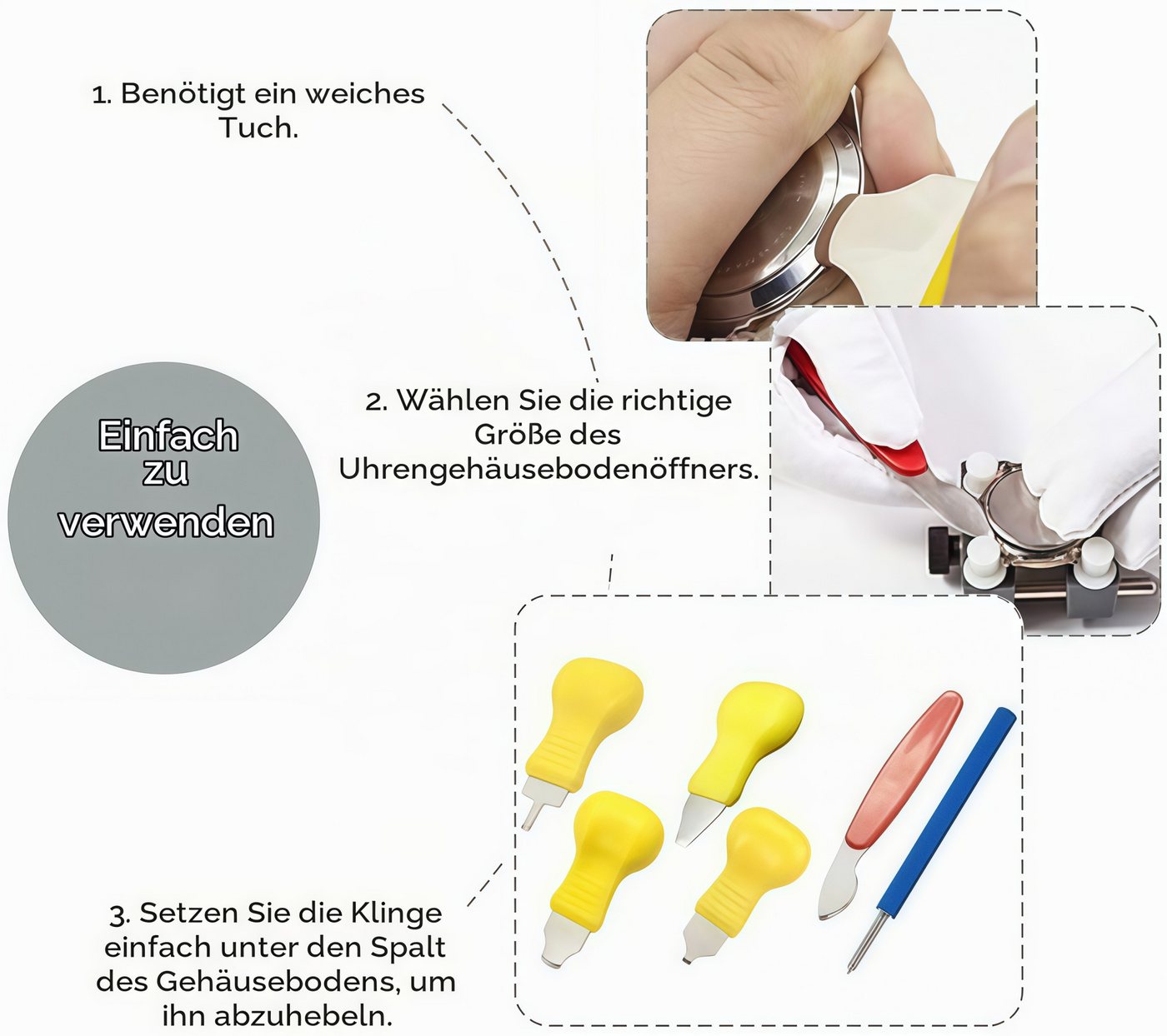 FOUORTUNATE-BEE Reparatur-Set 6-teiliges Uhrmacher-Werkzeugset für Uhrenreparaturen, 6-St., Uhrengehäuse-Öffner Set für verschiedene Uhrentypen Bild 5
