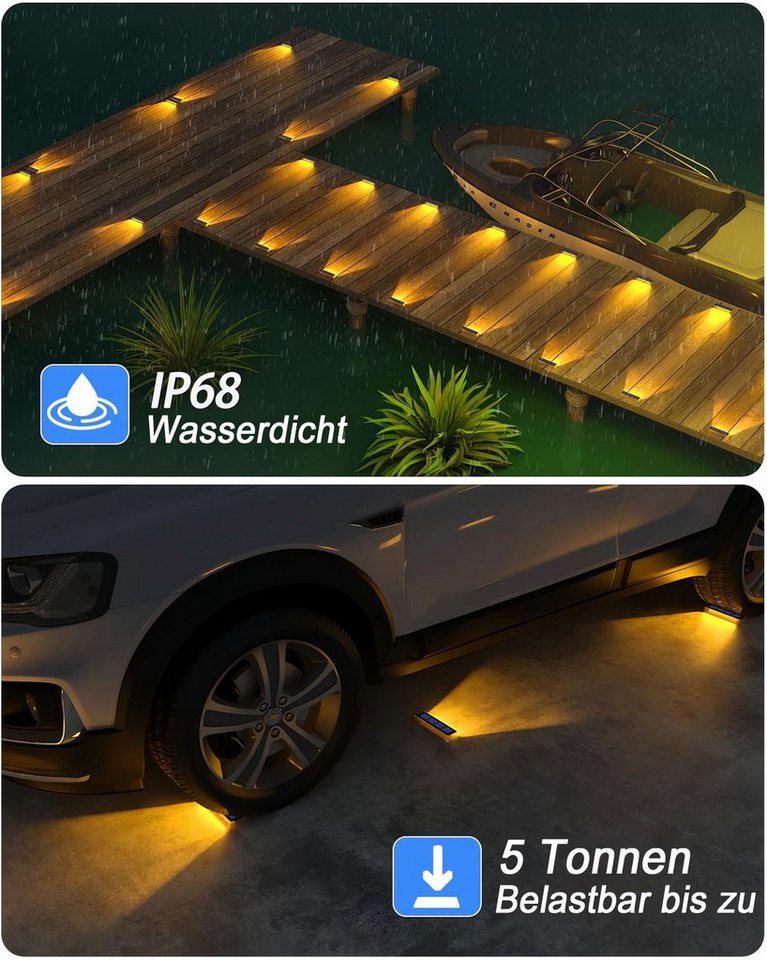 Futicare LED Solarleuchte LED Solarleuchte für Treppen Außen, 4er Set, wasserdicht, warmweiß, Solar Stufenlicht für Treppe, Garten, Weg, Terrasse